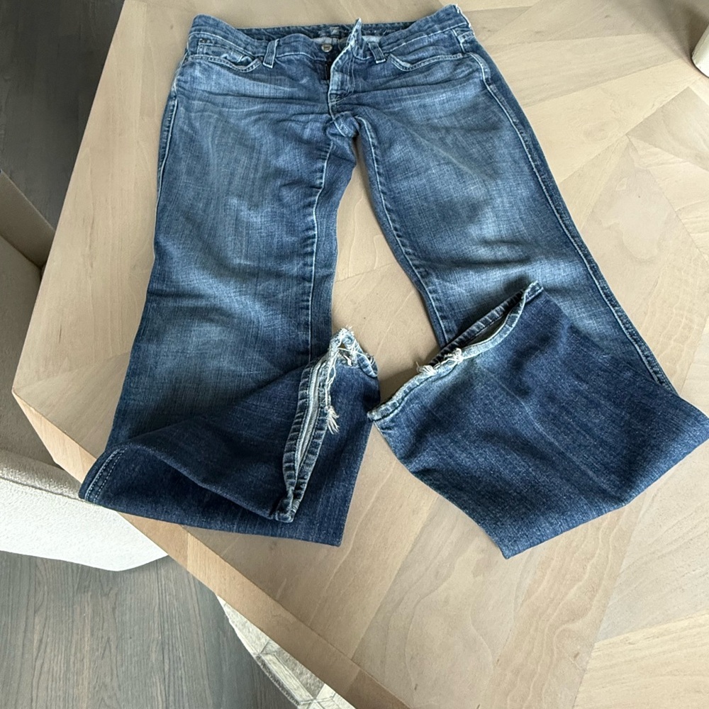 7 For All Mankind Distressed Blue Boot Cut Jeans